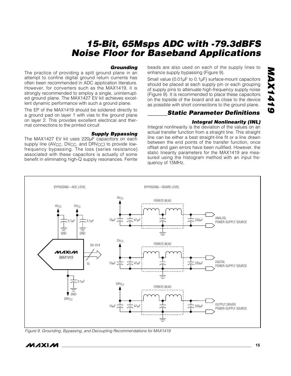 Static parameter definitions | Rainbow Electronics MAX1419 User Manual | Page 15 / 18