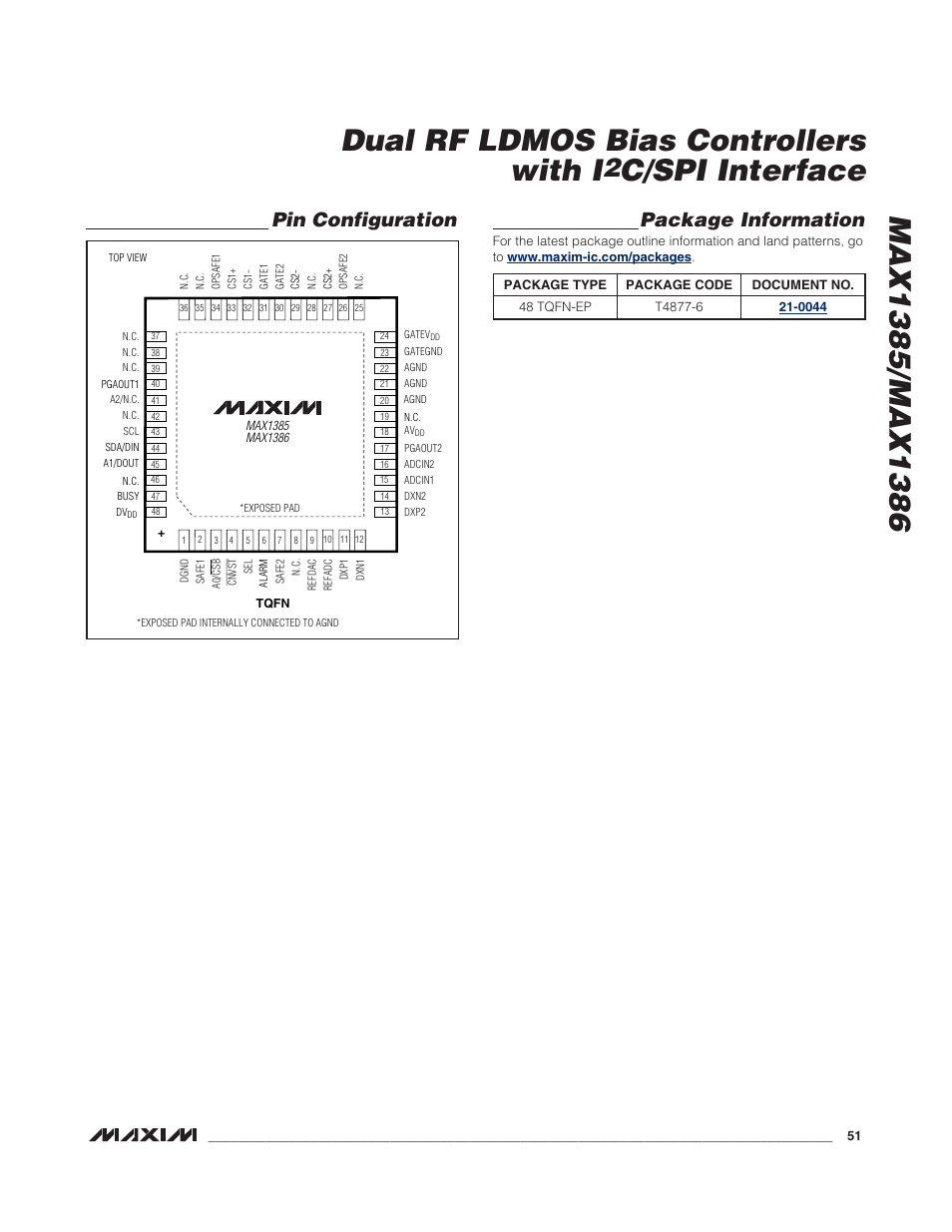 C/spi interface, Pin configuration package information | Rainbow Electronics MAX1386 User Manual | Page 51 / 52
