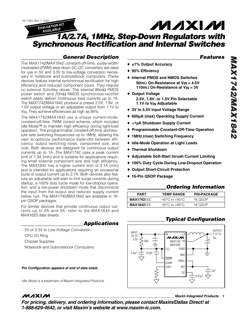 Rainbow Electronics MAX1842 User Manual | 16 pages