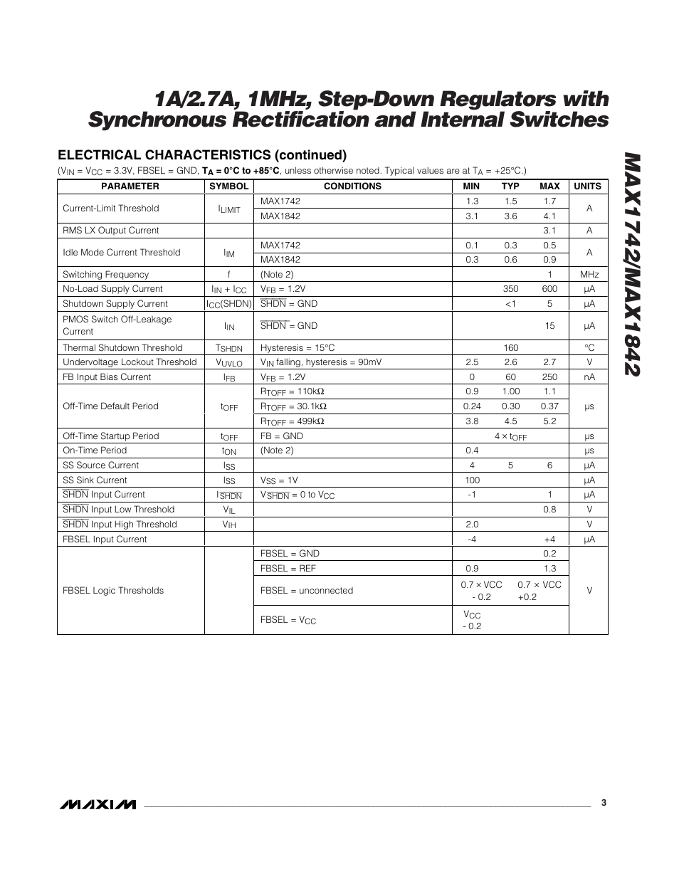 Electrical characteristics (continued) | Rainbow Electronics MAX1842 User Manual | Page 3 / 16