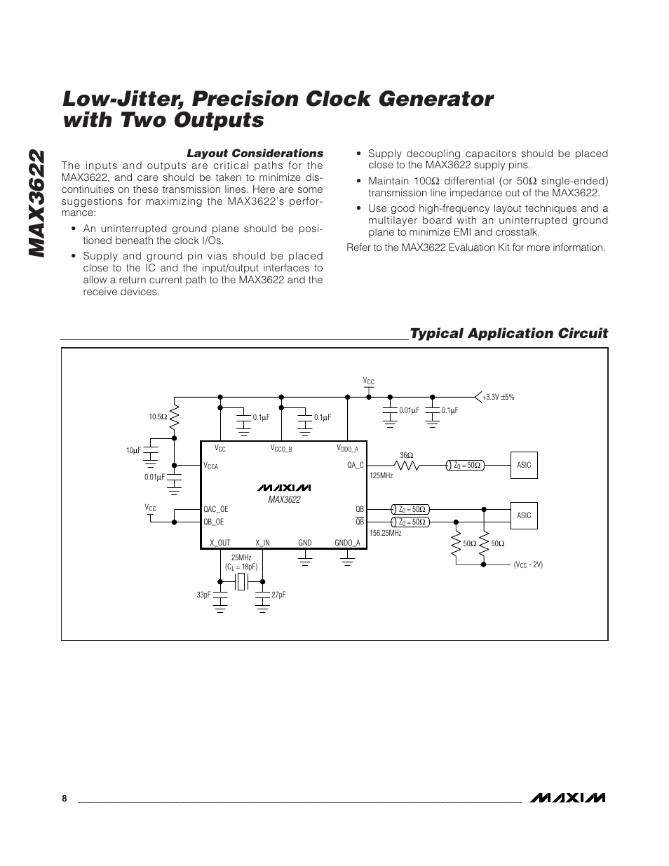 Typical application circuit, Layout considerations | Rainbow Electronics MAX3622 User Manual | Page 8 / 9