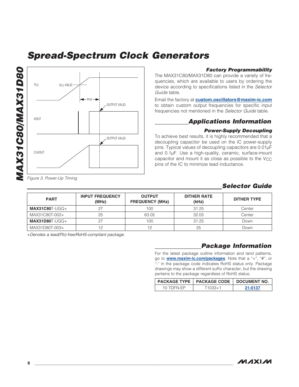 Applications information, Selector guide, Package information | Rainbow Electronics MAX31D80 User Manual | Page 8 / 9