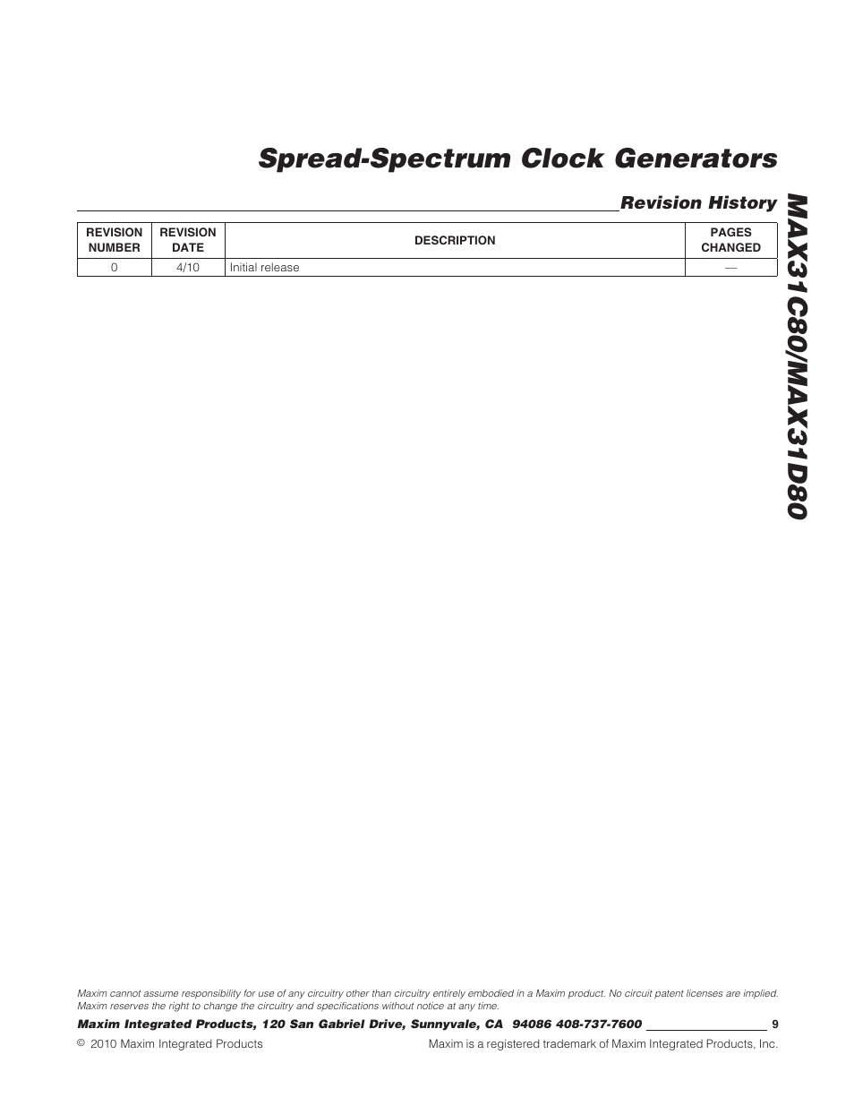 Revision history | Rainbow Electronics MAX31D80 User Manual | Page 9 / 9