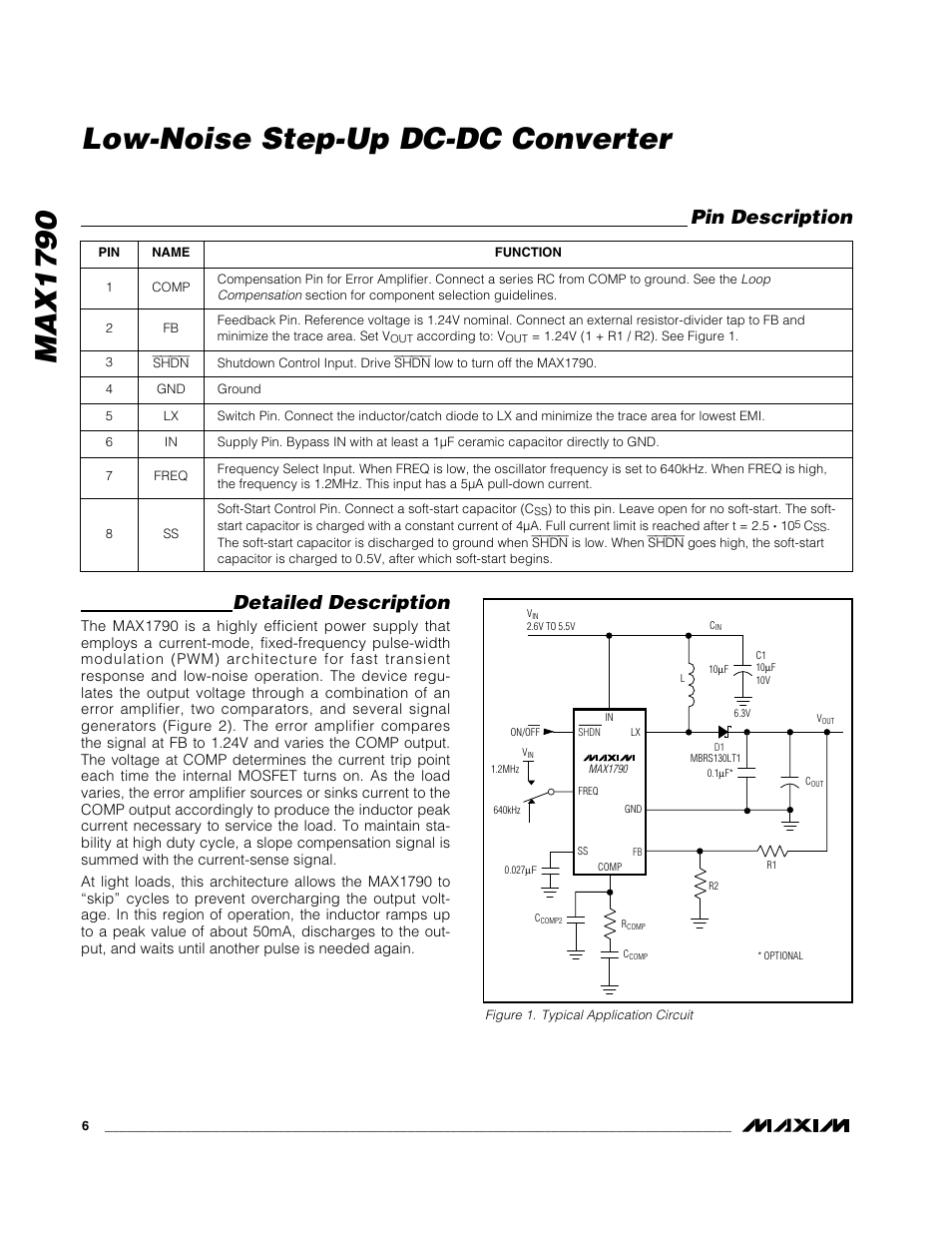 Max1790 low-noise step-up dc-dc converter, Detailed description, Pin description | Rainbow Electronics MAX1790 User Manual | Page 6 / 12