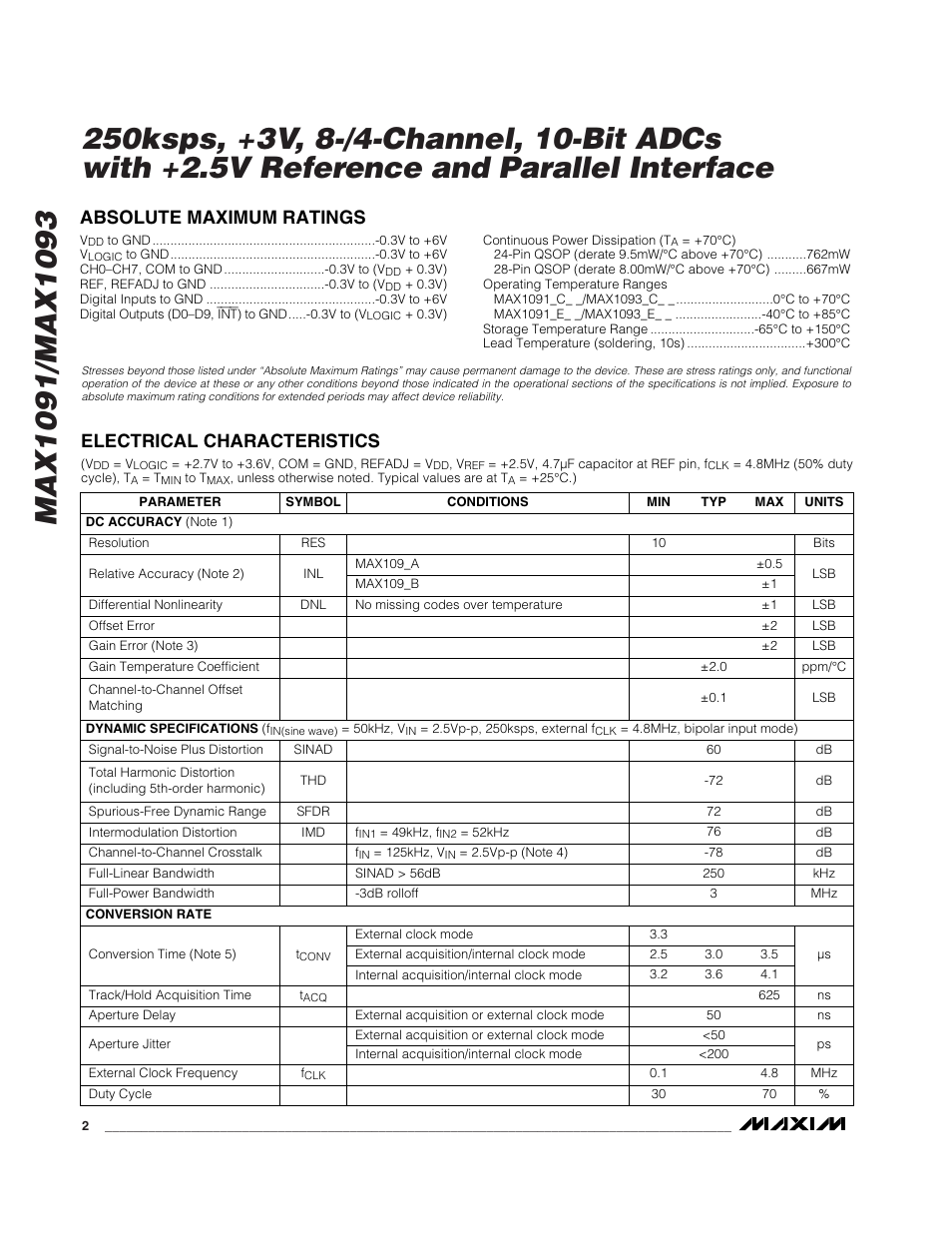 Rainbow Electronics MAX1093 User Manual | Page 2 / 20