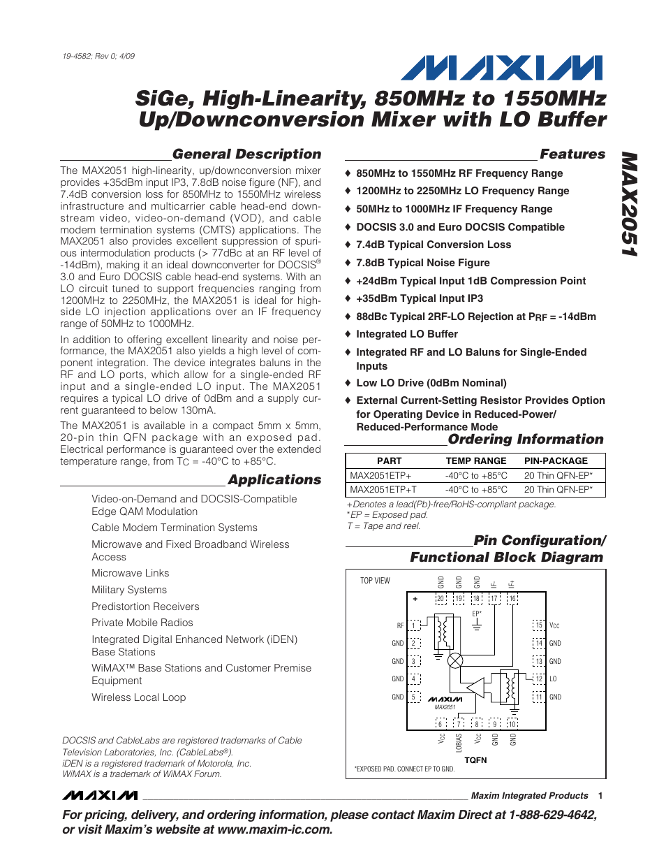 Rainbow Electronics MAX2051 User Manual | 16 pages