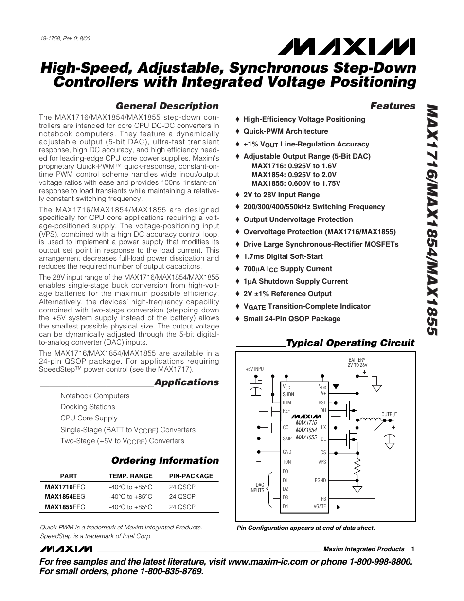 Rainbow Electronics MAX1855 User Manual | 33 pages