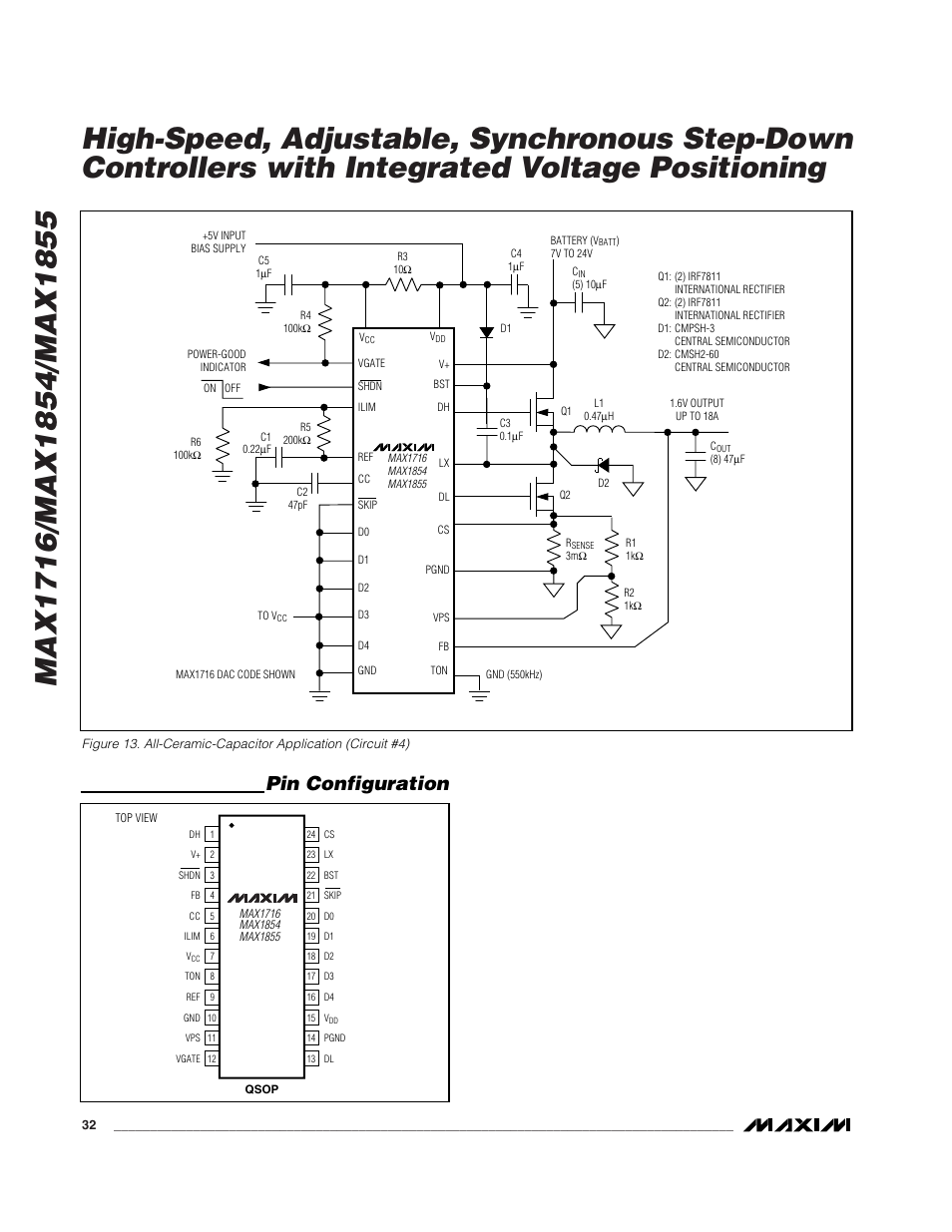 Pin configuration | Rainbow Electronics MAX1855 User Manual | Page 32 / 33