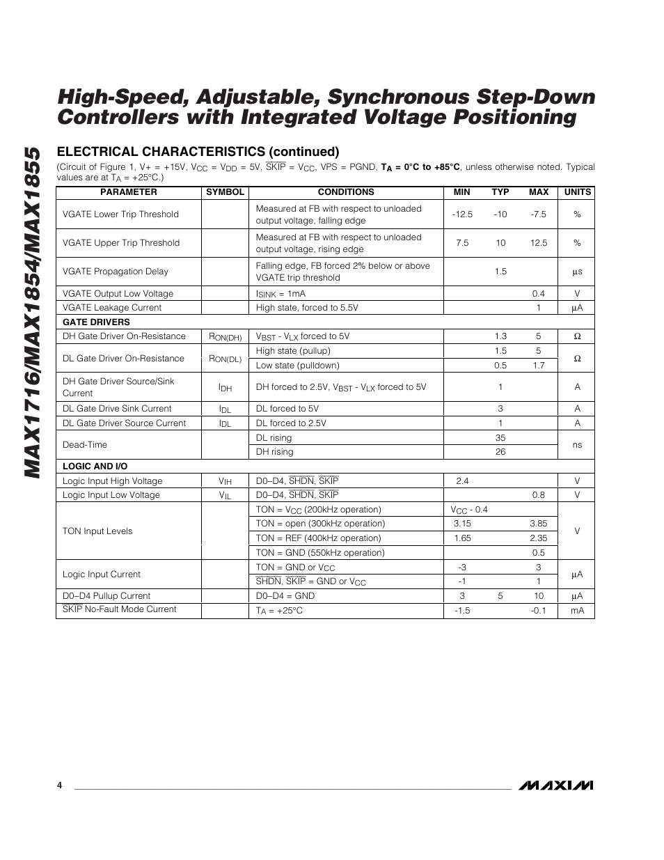 Electrical characteristics (continued) | Rainbow Electronics MAX1855 User Manual | Page 4 / 33