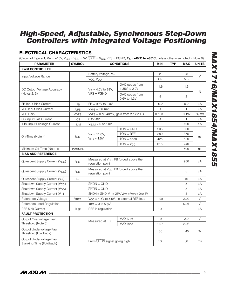 Electrical characteristics | Rainbow Electronics MAX1855 User Manual | Page 5 / 33