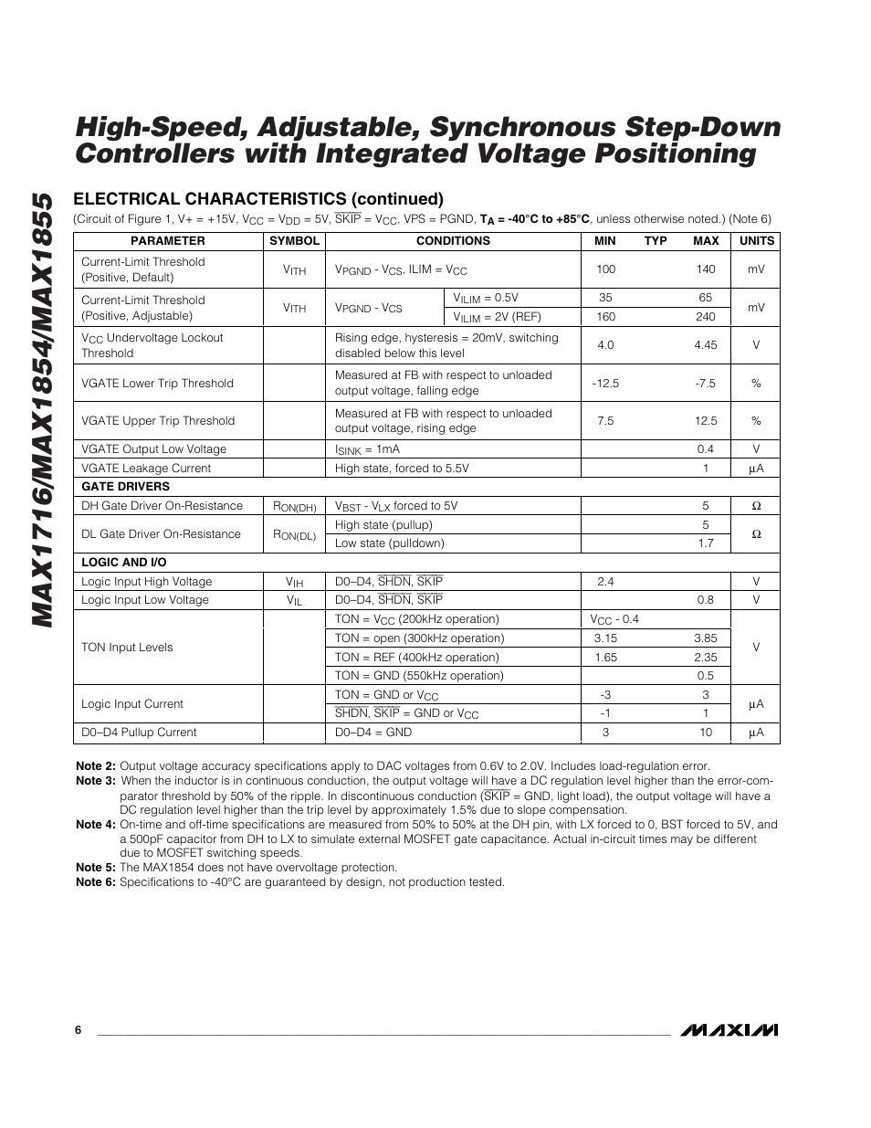 Electrical characteristics (continued) | Rainbow Electronics MAX1855 User Manual | Page 6 / 33