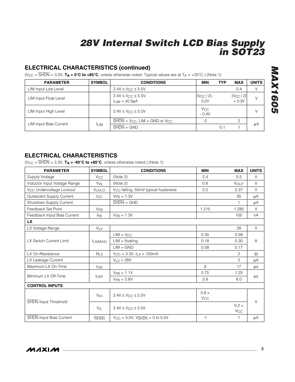 Electrical characteristics, Electrical characteristics (continued) | Rainbow Electronics MAX758A User Manual | Page 3 / 12