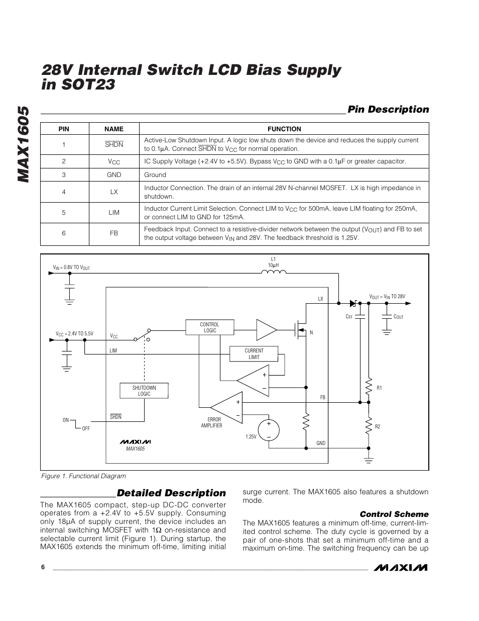 Pin description, Detailed description, Control scheme | Rainbow Electronics MAX758A User Manual | Page 6 / 12