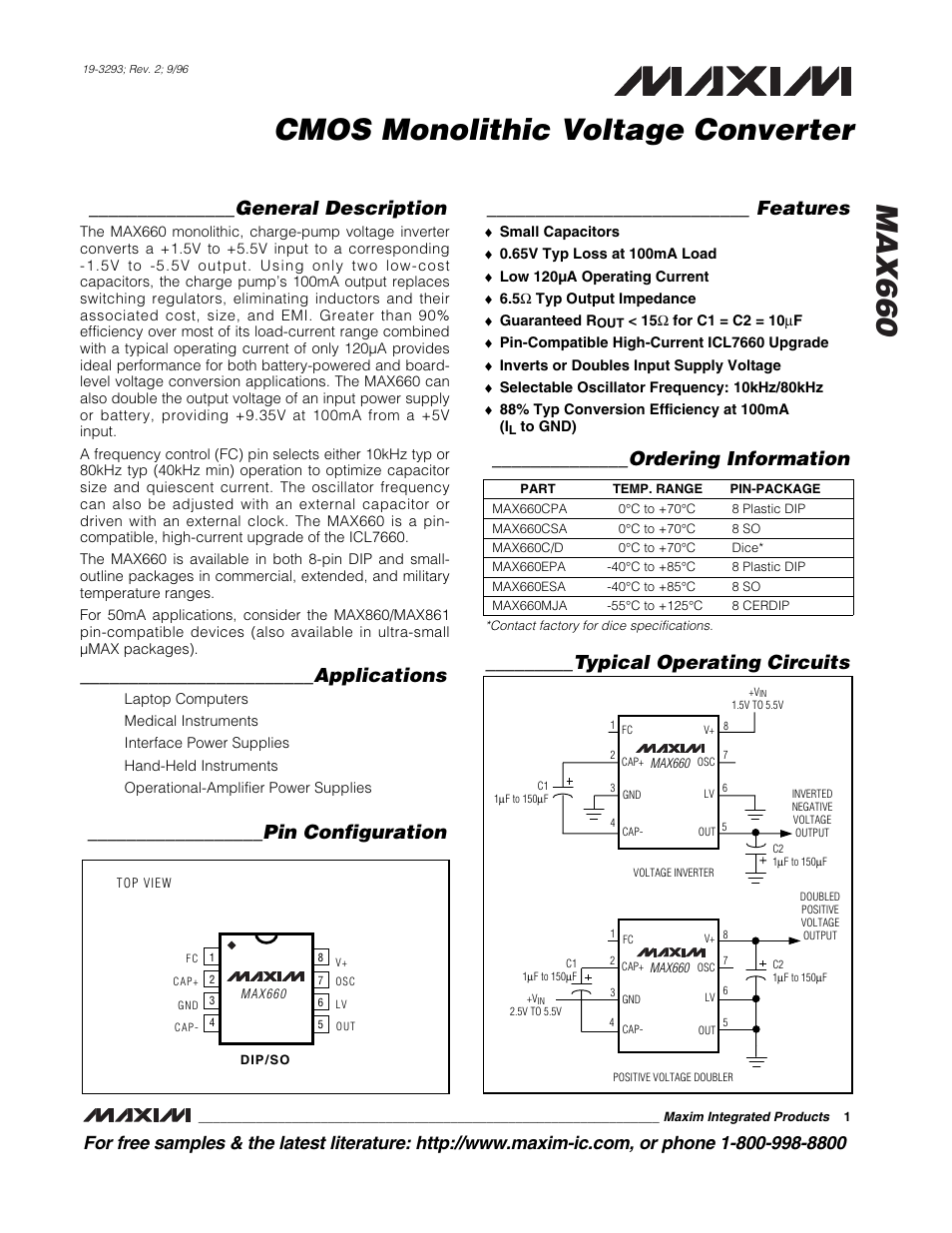 Rainbow Electronics MAX660 User Manual | 12 pages