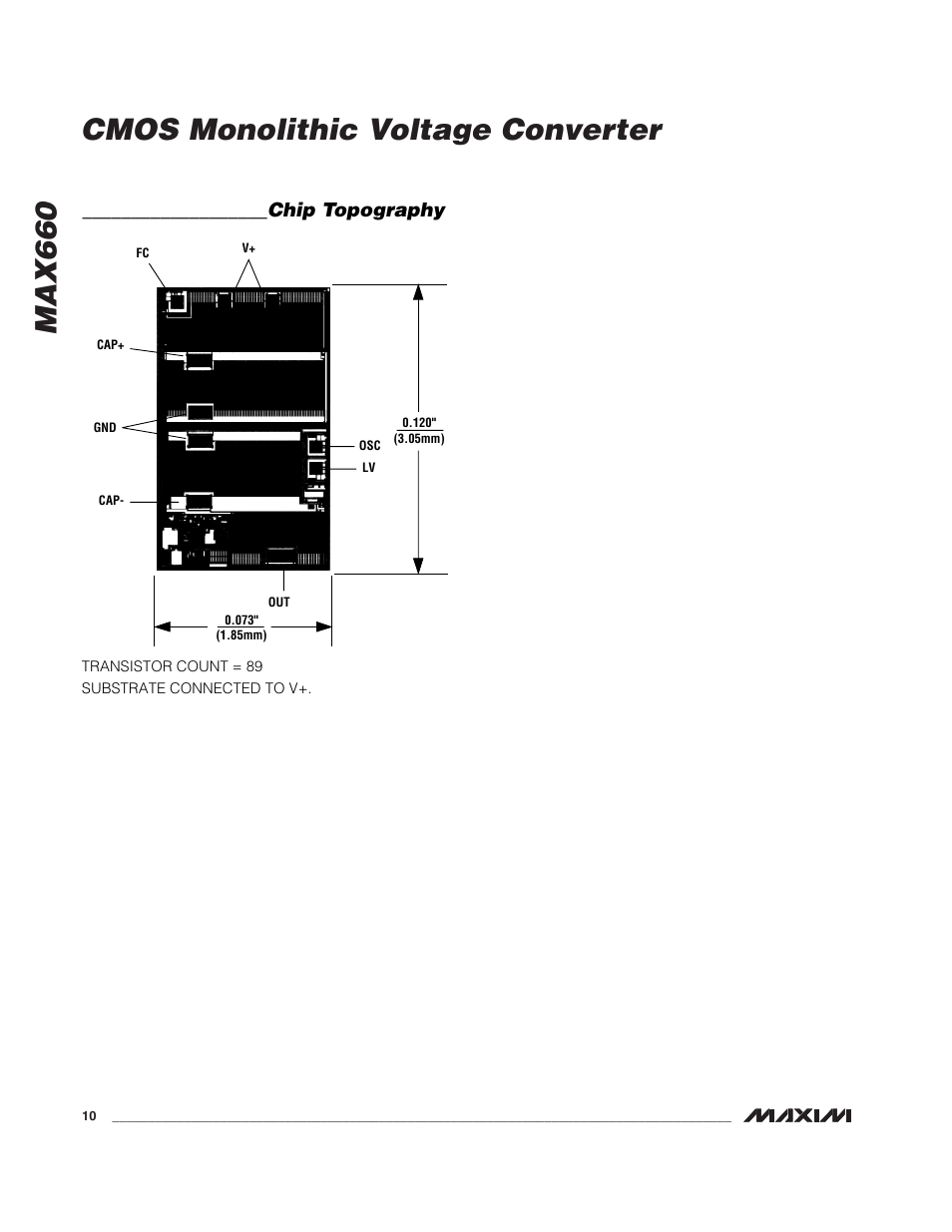Max660 cmos monolithic voltage converter, Chip topography | Rainbow Electronics MAX660 User Manual | Page 10 / 12