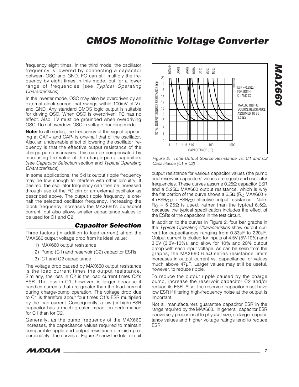 Max660 cmos monolithic voltage converter, Capacitor selection | Rainbow Electronics MAX660 User Manual | Page 7 / 12