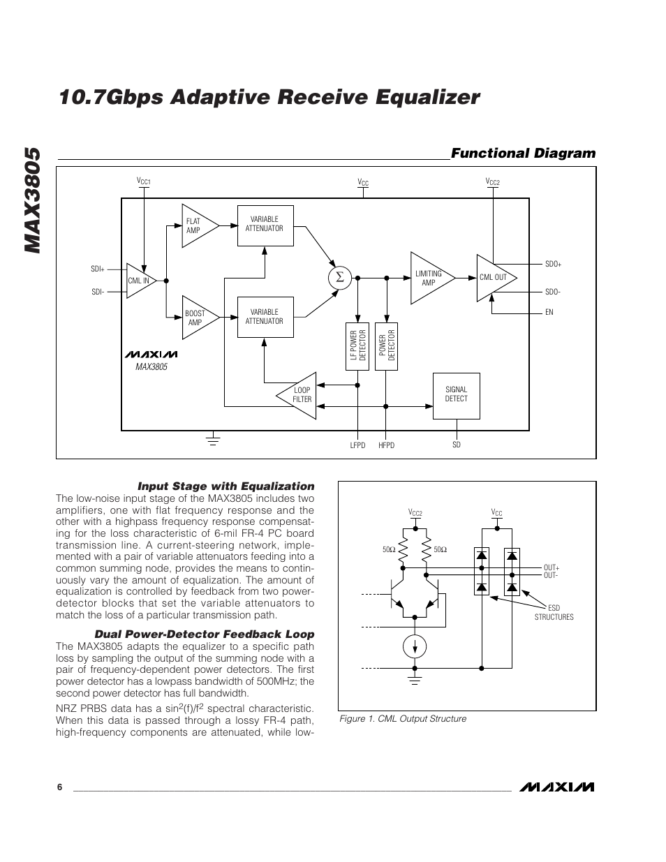 Max3805, 7gbps adaptive receive equalizer, Functional diagram | Rainbow Electronics MAX3805 User Manual | Page 6 / 10