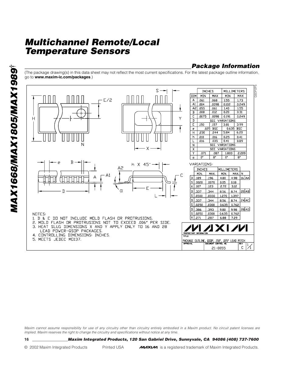 Multichannel remote/local temperature sensors | Rainbow Electronics MAX1989 User Manual | Page 16 / 16
