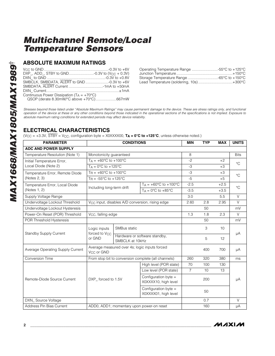 Multichannel remote/local temperature sensors | Rainbow Electronics MAX1989 User Manual | Page 2 / 16