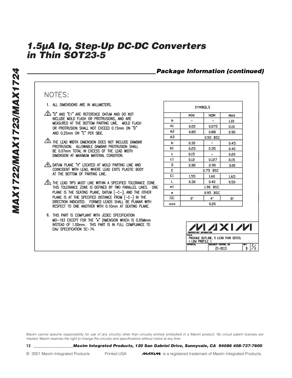 Step-up dc-dc converters in thin sot23-5 | Rainbow Electronics MAX1724 User Manual | Page 12 / 12