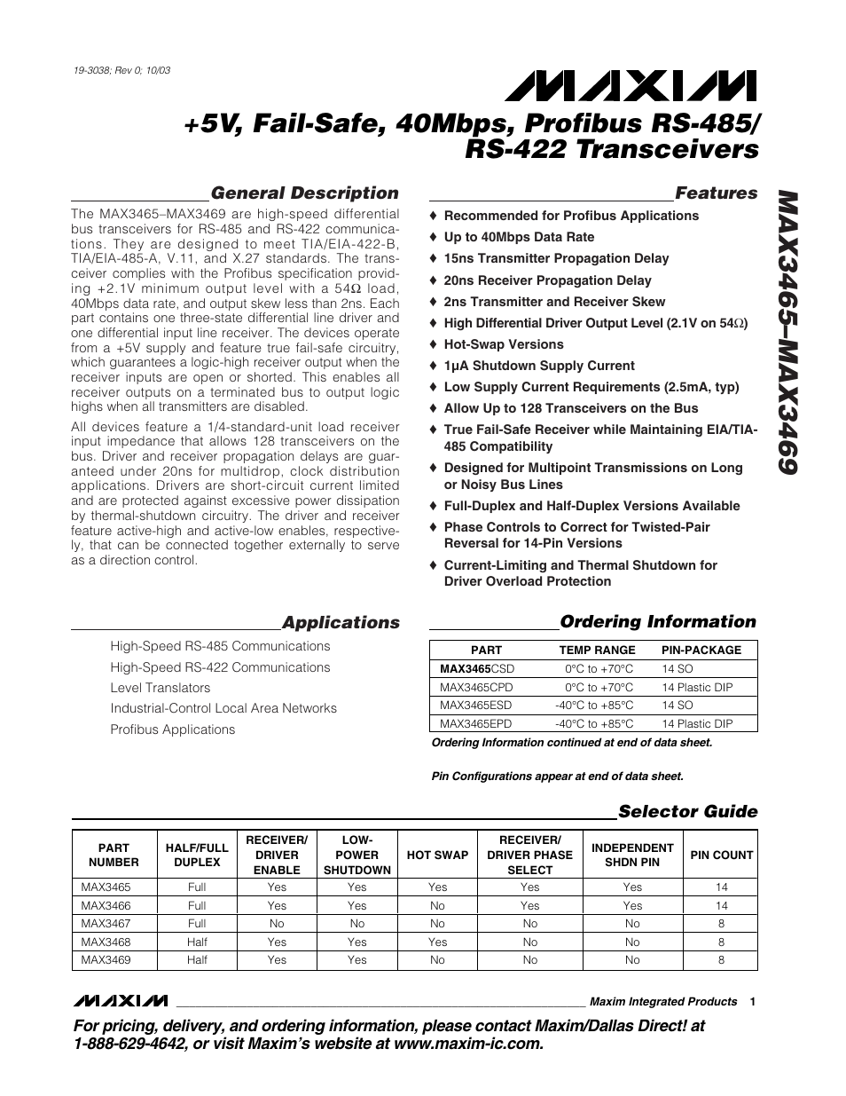 Rainbow Electronics MAX3469 User Manual | 14 pages