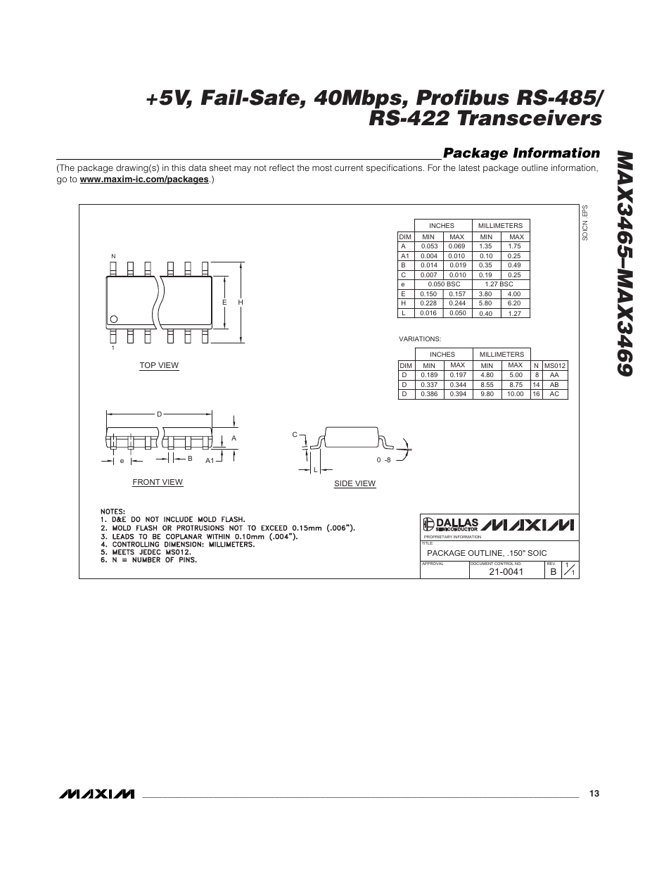 Package information | Rainbow Electronics MAX3469 User Manual | Page 13 / 14