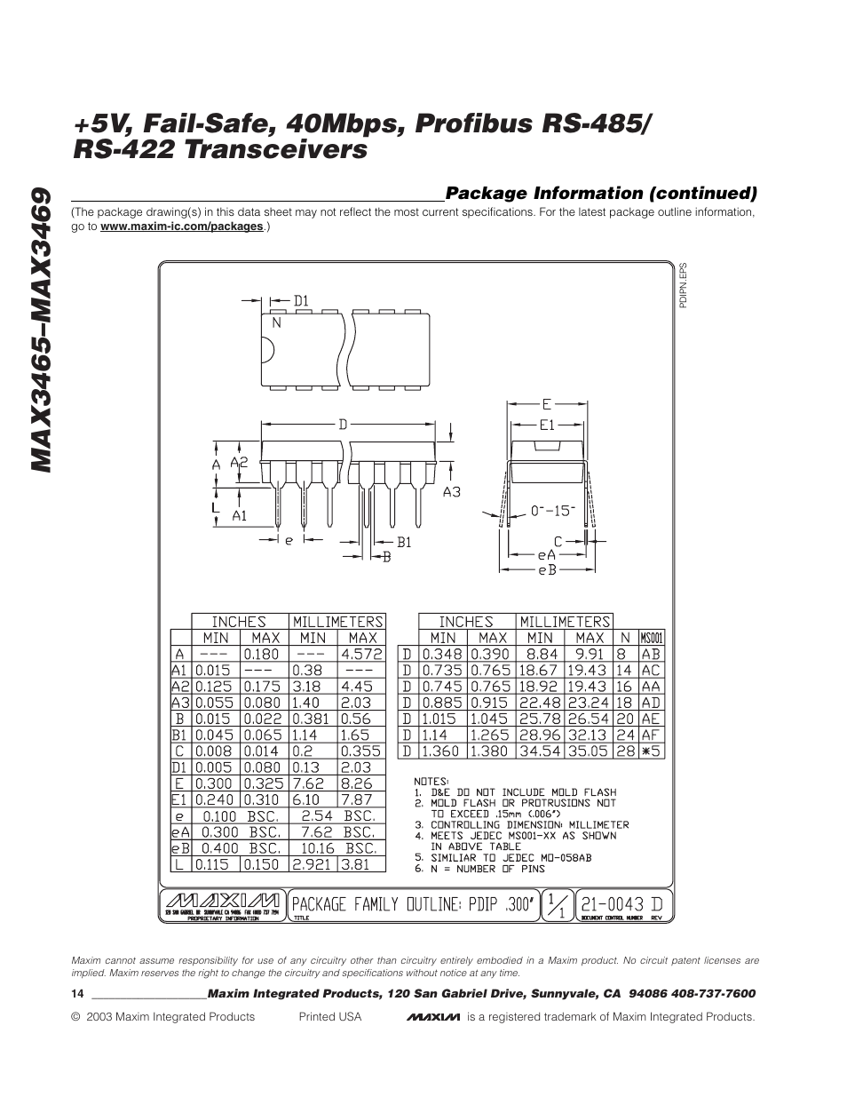 Package information (continued) | Rainbow Electronics MAX3469 User Manual | Page 14 / 14