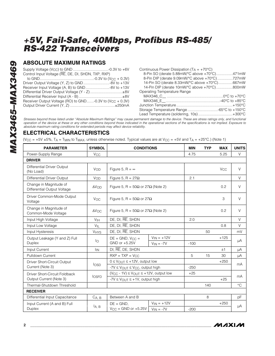 Rainbow Electronics MAX3469 User Manual | Page 2 / 14