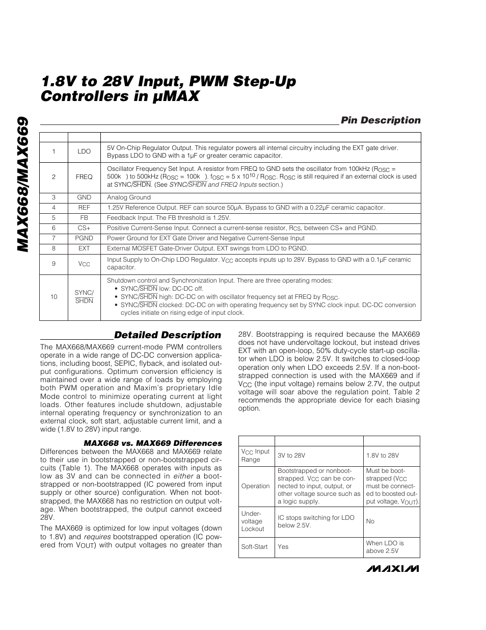 Detailed description, Pin description | Rainbow Electronics MAX669 User Manual | Page 8 / 18