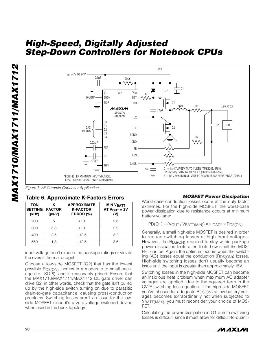 Table 6. approximate k-factors errors | Rainbow Electronics MAX1712 User Manual | Page 20 / 28