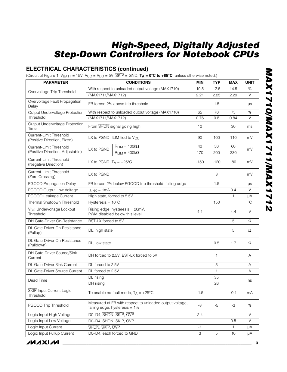 Electrical characteristics (continued) | Rainbow Electronics MAX1712 User Manual | Page 3 / 28