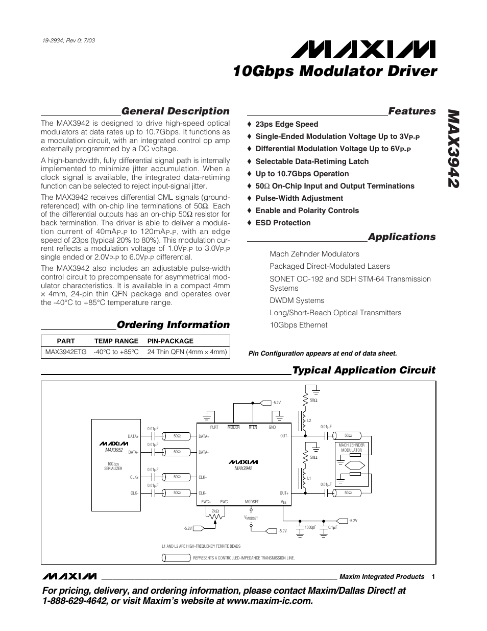 Rainbow Electronics MAX3942 User Manual | 10 pages