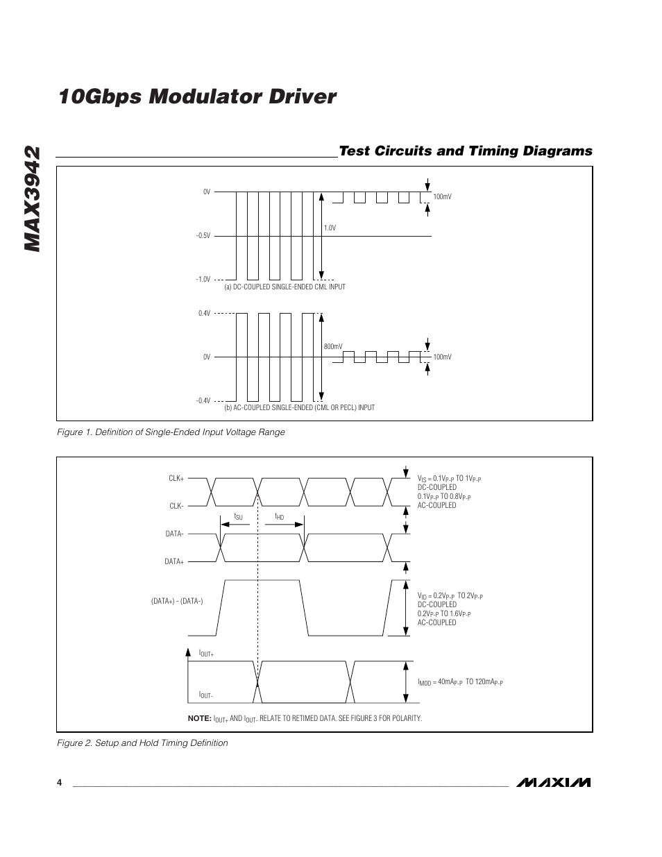 Test circuits and timing diagrams | Rainbow Electronics MAX3942 User Manual | Page 4 / 10