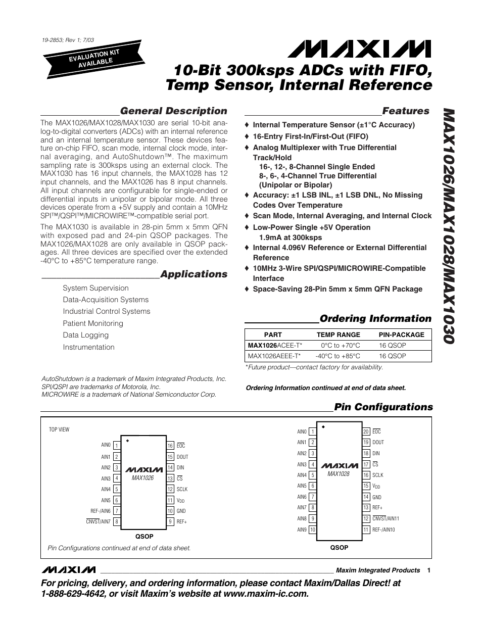 Rainbow Electronics MAX1030 User Manual | 24 pages