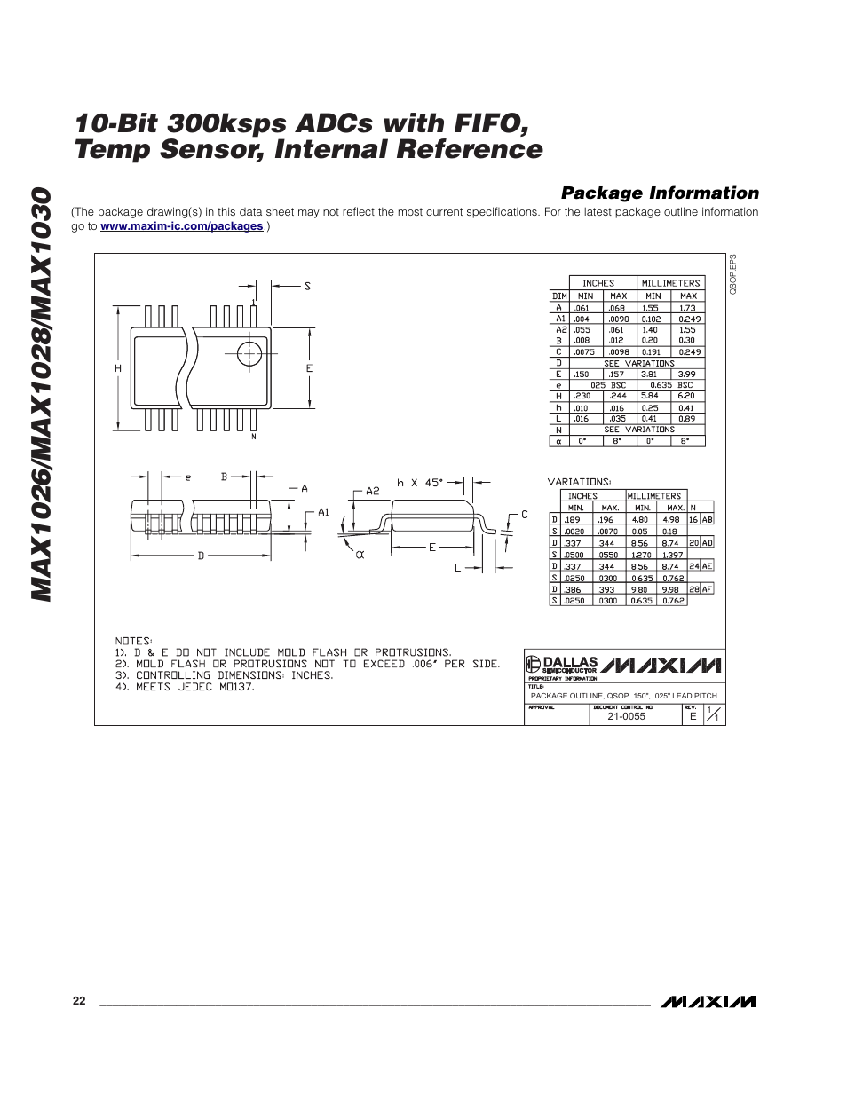 Package information | Rainbow Electronics MAX1030 User Manual | Page 22 / 24