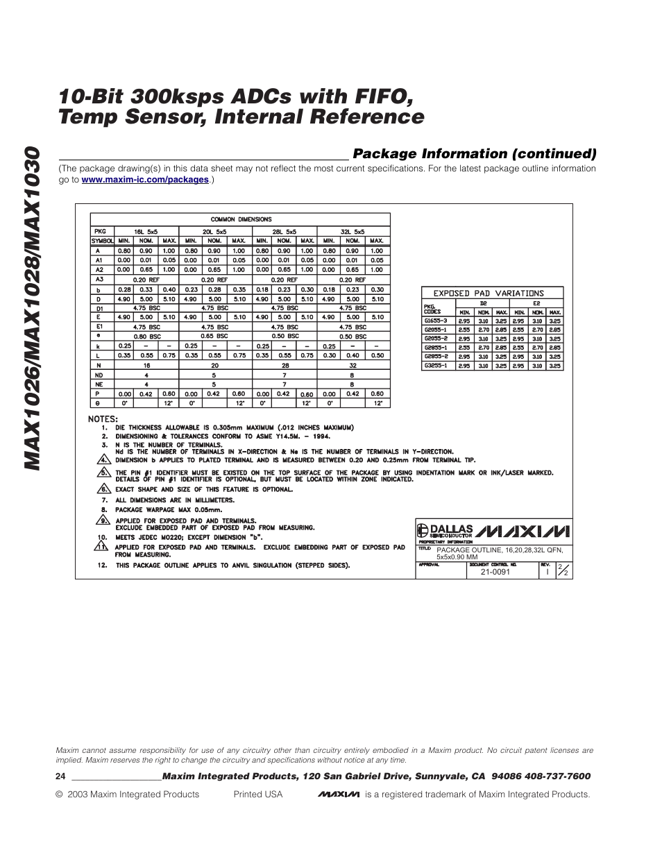 Package information (continued) | Rainbow Electronics MAX1030 User Manual | Page 24 / 24