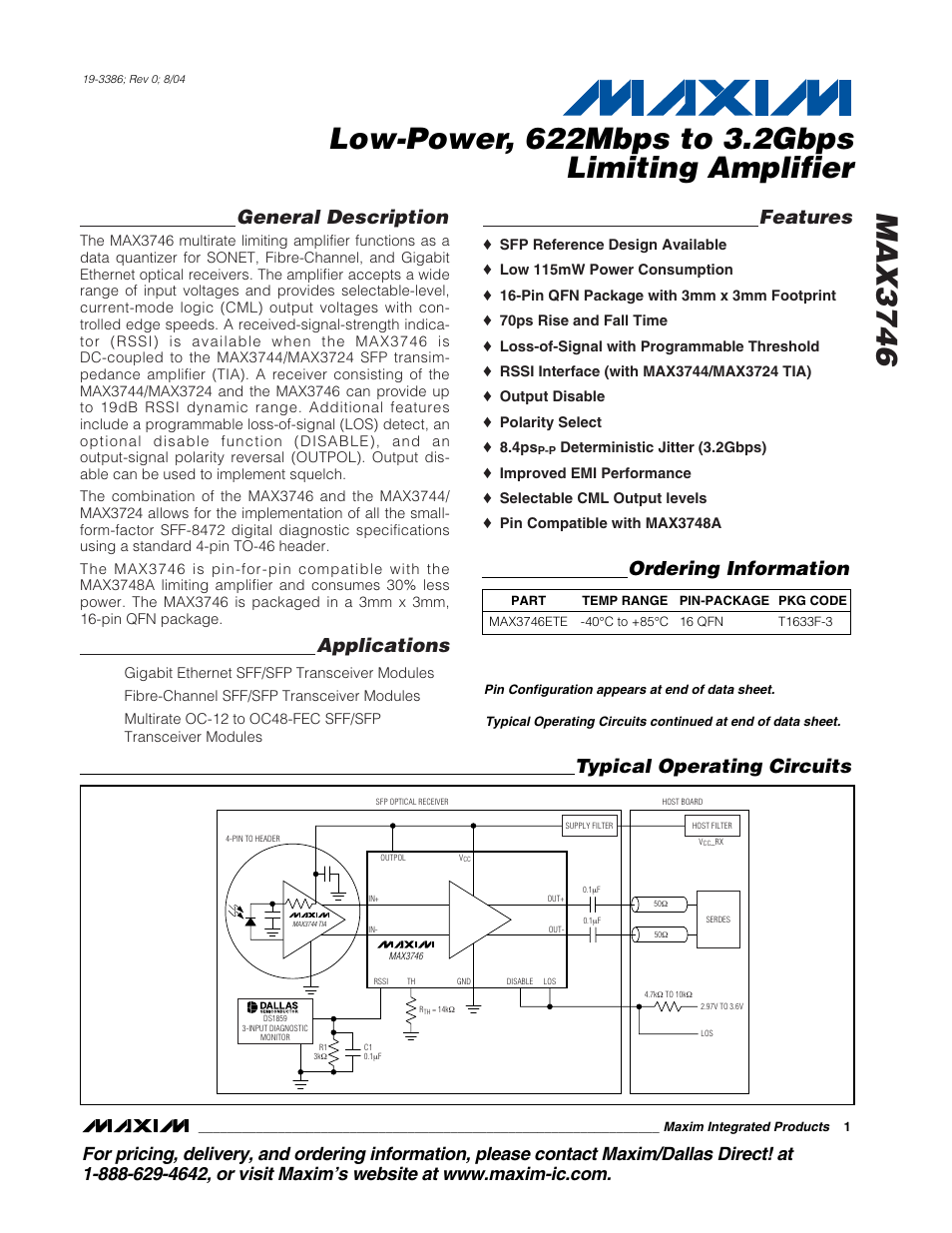 Rainbow Electronics MAX3746 User Manual | 12 pages