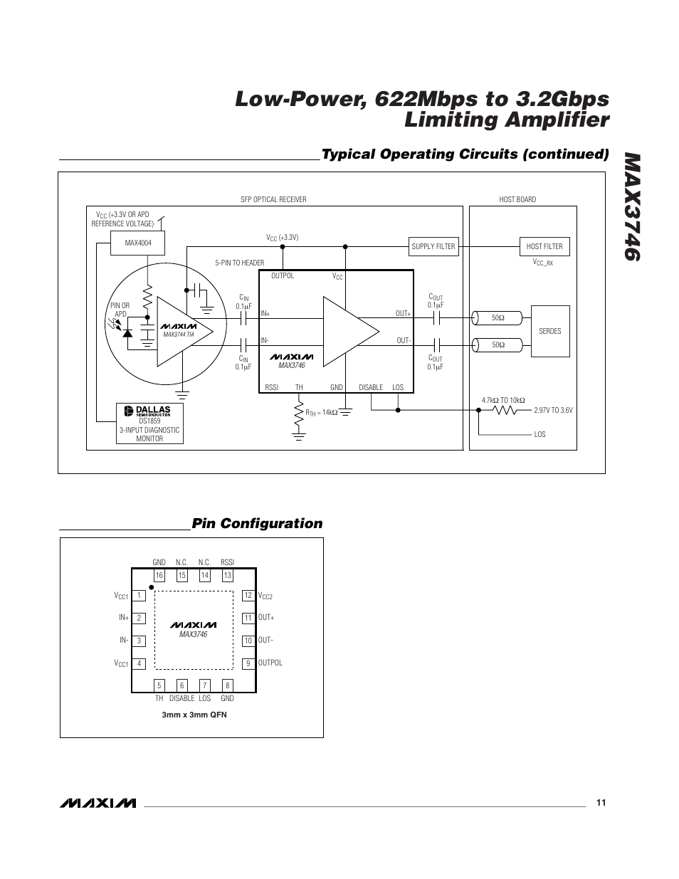 Typical operating circuits (continued), Pin configuration | Rainbow Electronics MAX3746 User Manual | Page 11 / 12