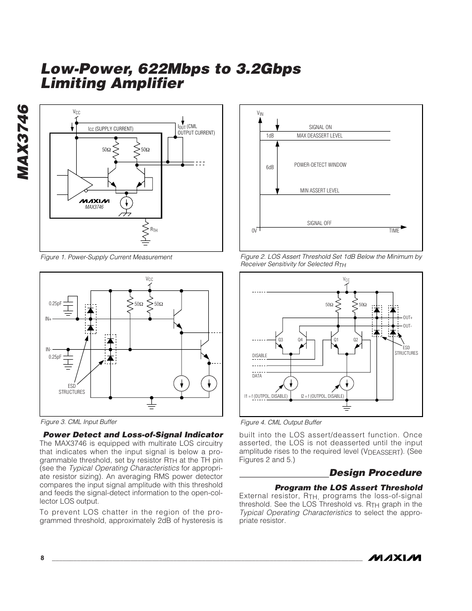 Max3746, Design procedure, Power detect and loss-of-signal indicator | Program the los assert threshold | Rainbow Electronics MAX3746 User Manual | Page 8 / 12