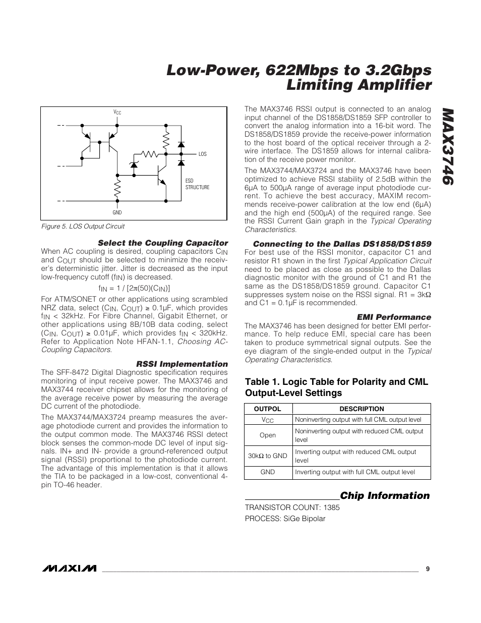 Chip information | Rainbow Electronics MAX3746 User Manual | Page 9 / 12