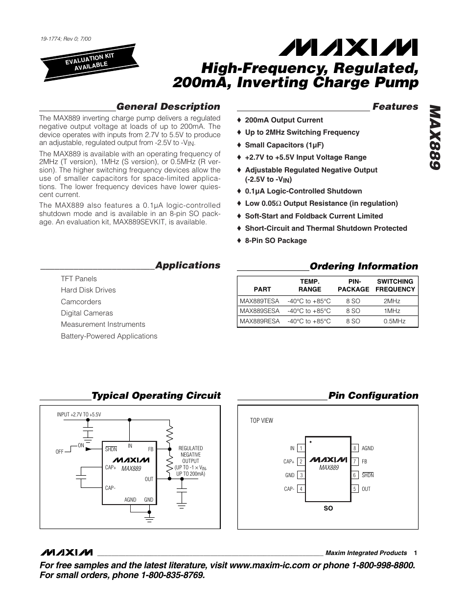 Rainbow Electronics MAX889 User Manual | 8 pages