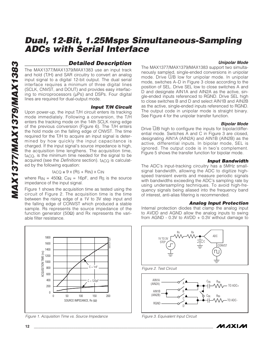 Detailed description, Input t/h circuit, Input bandwidth | Analog input protection | Rainbow Electronics MAX1383 User Manual | Page 12 / 22