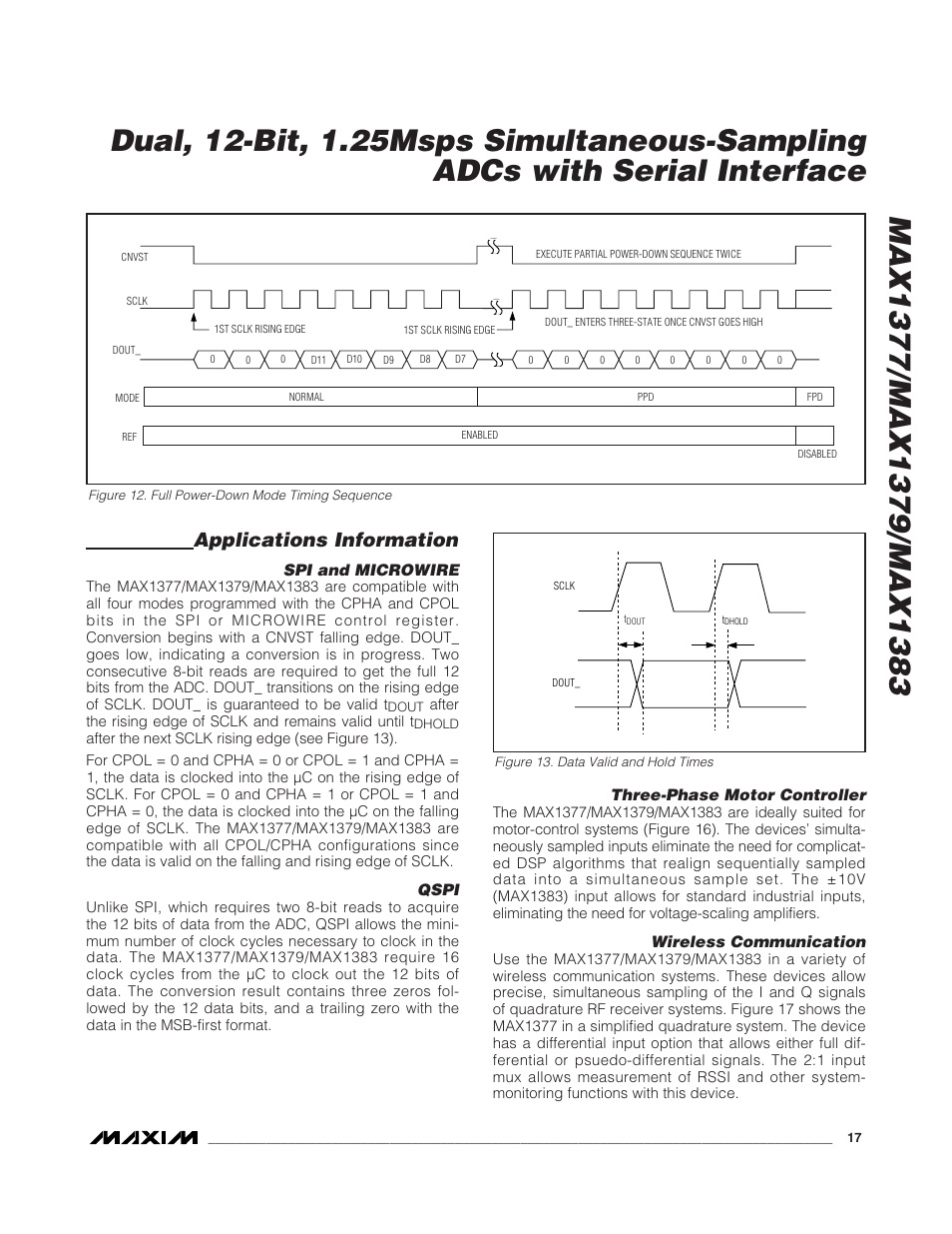 Applications information, Spi and microwire, Qspi | Three-phase motor controller, Wireless communication | Rainbow Electronics MAX1383 User Manual | Page 17 / 22