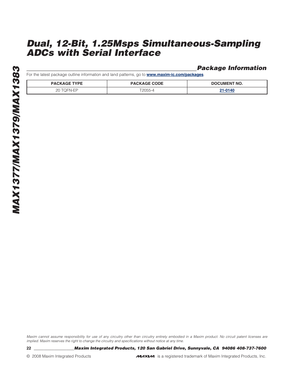 Package information | Rainbow Electronics MAX1383 User Manual | Page 22 / 22