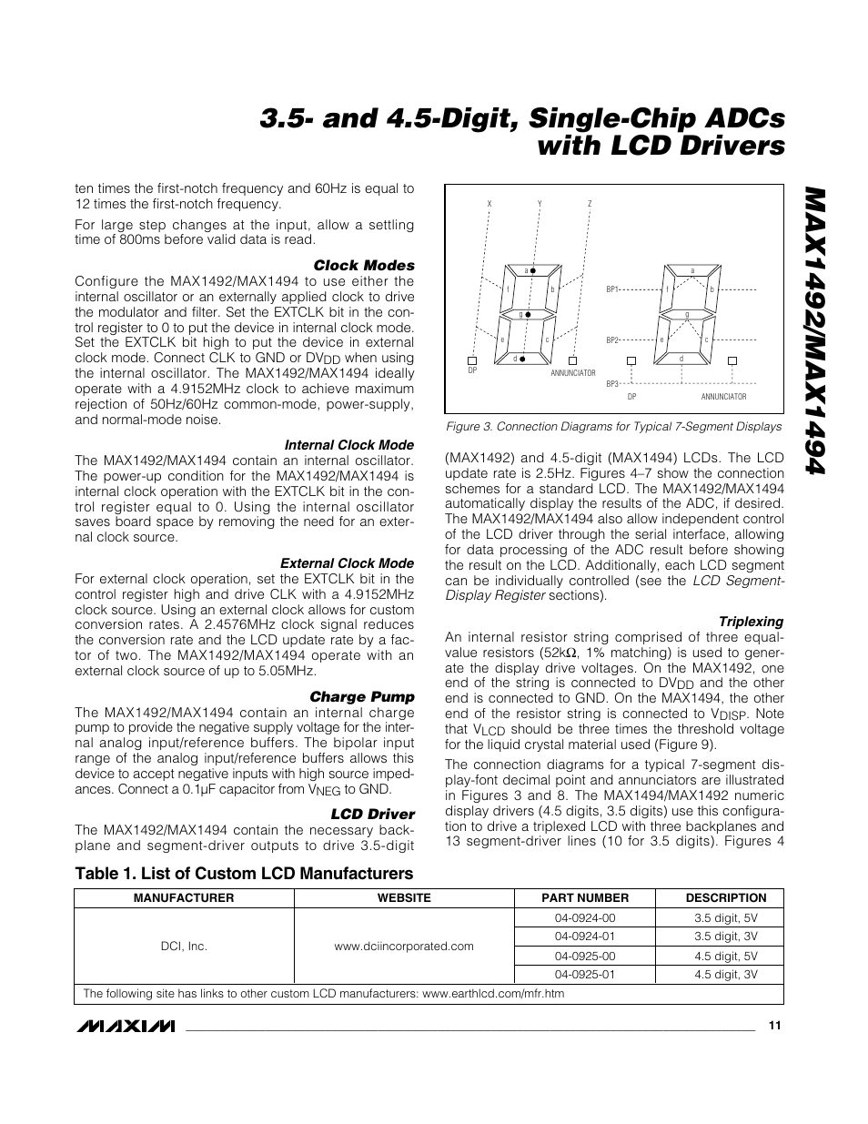 Table 1. list of custom lcd manufacturers | Rainbow Electronics MAX1494 User Manual | Page 11 / 35