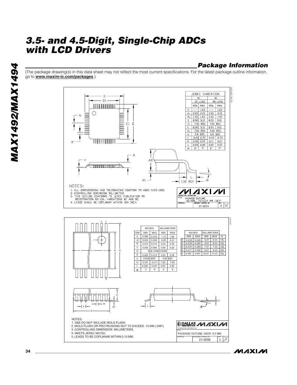 Package information | Rainbow Electronics MAX1494 User Manual | Page 34 / 35