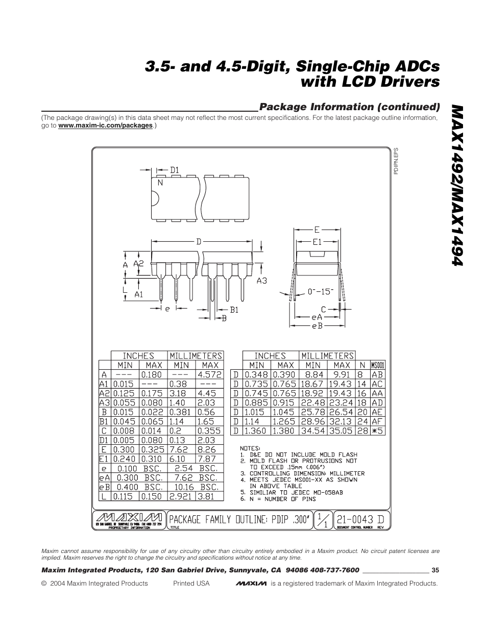 Rainbow Electronics MAX1494 User Manual | Page 35 / 35