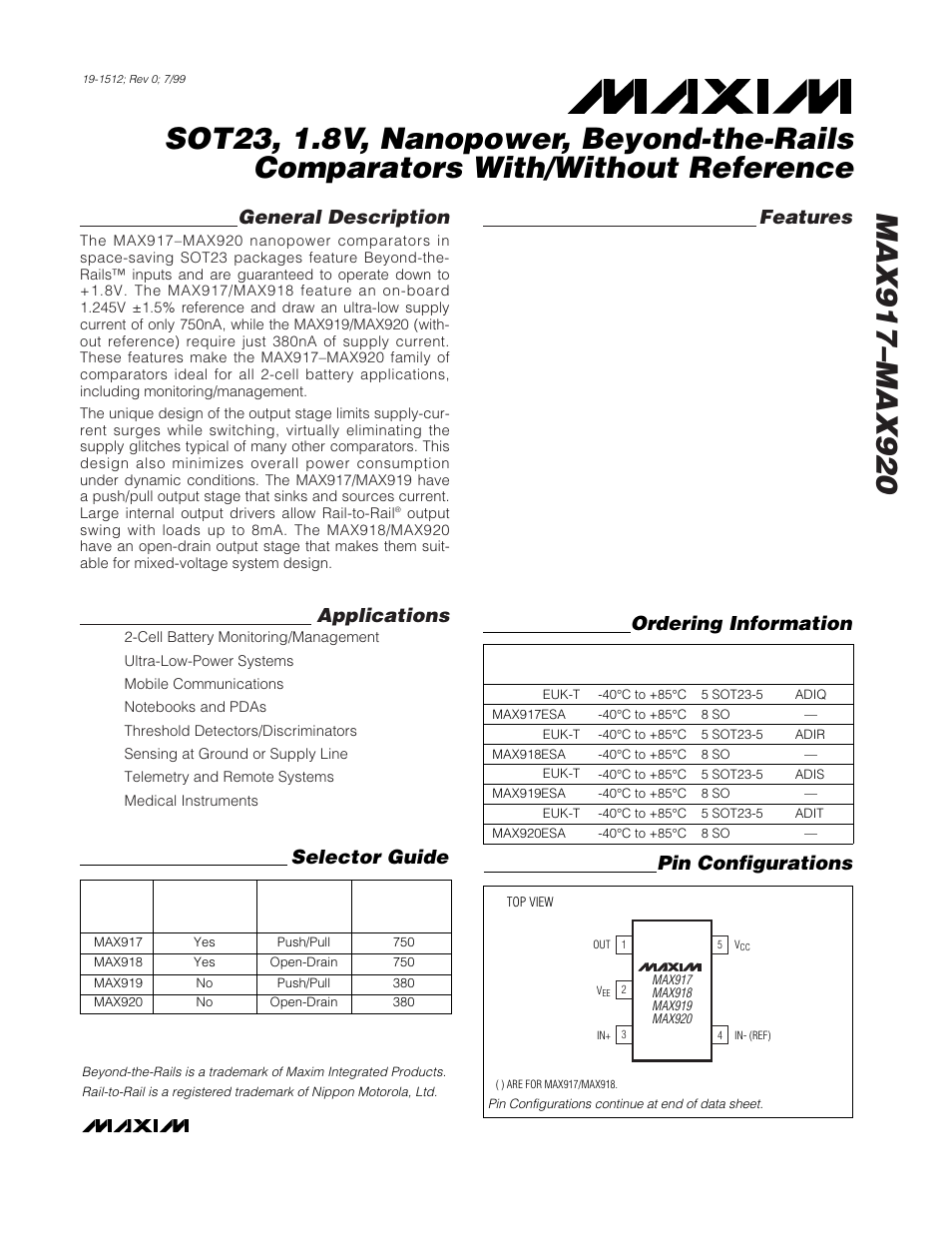 Rainbow Electronics MAX920 User Manual | 12 pages