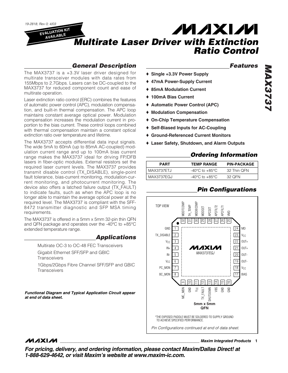 Rainbow Electronics MAX3737 User Manual | 17 pages