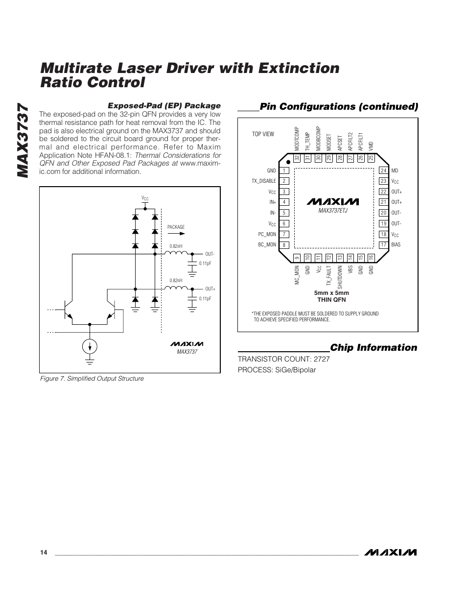 Max3737, Pin configurations (continued) chip information, Exposed-pad (ep) package | Rainbow Electronics MAX3737 User Manual | Page 14 / 17